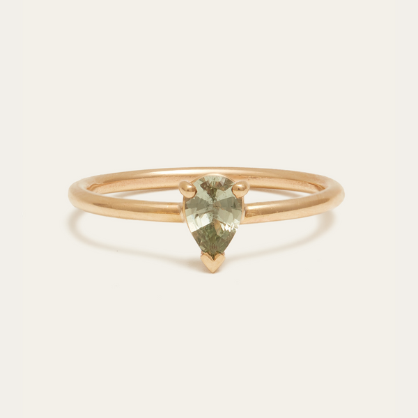 Pear Shape 0.38ct Green Sapphire Ring - 9ct Gold
