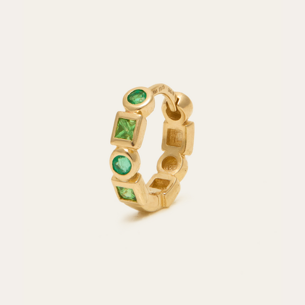 Disco Huggie Green Medium - 14ct Gold