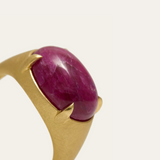 Oracle Ring with Oval Cabochon Ruby - 18ct Gold