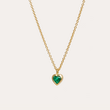 Tiny Emerald Heart Necklace - 18ct Gold