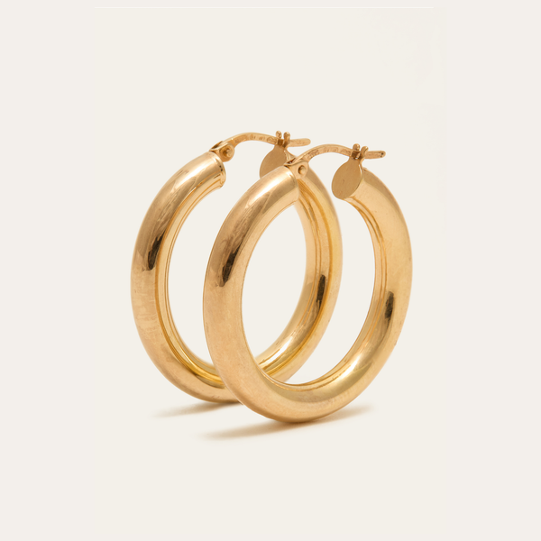 Super Chunky Tube Hoops Medium - 9ct Gold