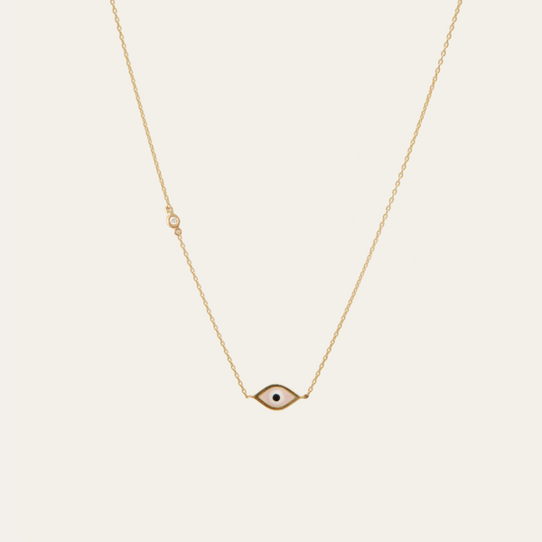 Pink Marquise Evil Eye & Diamond Necklace - 14ct Gold