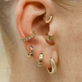 Disco Huggie Green Medium - 14ct Gold