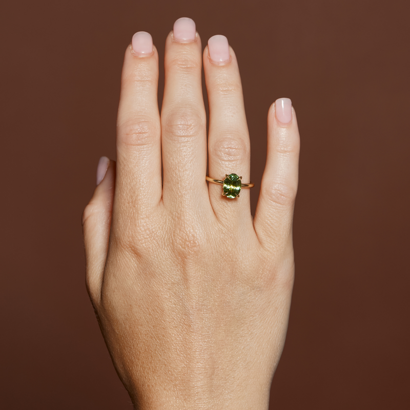 Fern Ring with Oval Green Tourmaline