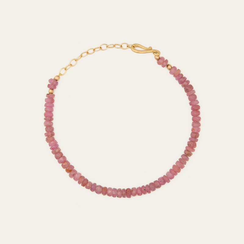 Pink Sapphire Bead Bracelet - 14ct Gold