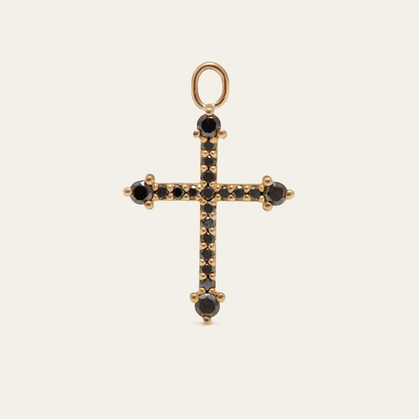 Grecian Black Diamond Cross Drop Charm - 9ct Gold