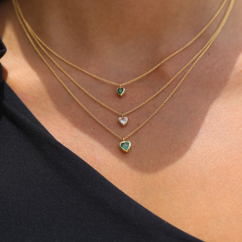 Tiny Emerald Heart Necklace - 18ct Gold