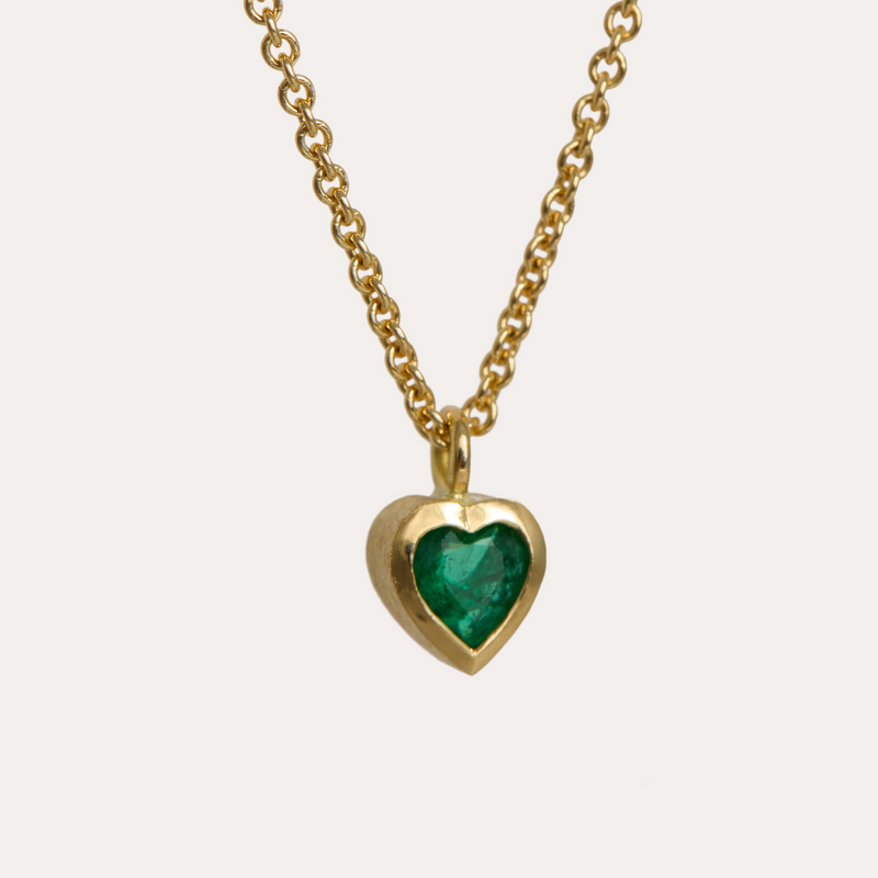 Tiny Emerald Heart Necklace - 18ct Gold