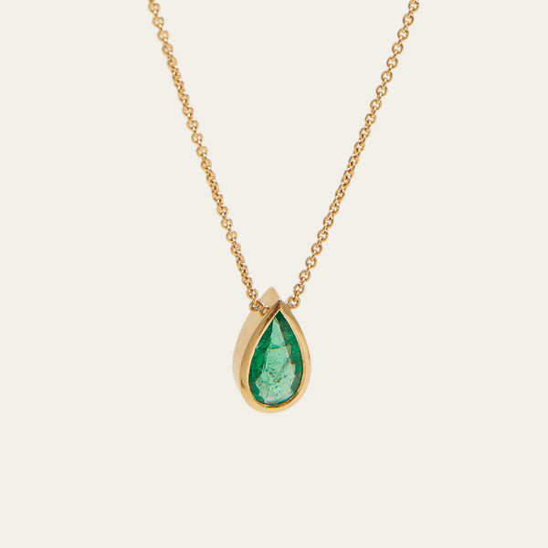 Aether Pear Shape Emerald Necklace - 18ct Gold