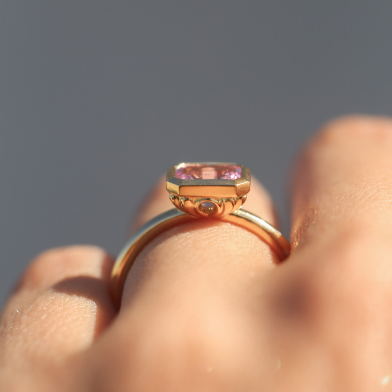 Dusk with 1.23ct Emerald Cut Pale Pink Sapphire - 18ct Gold