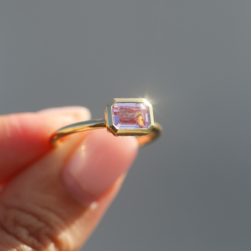 Dusk with 1.23ct Emerald Cut Pale Pink Sapphire - 18ct Gold