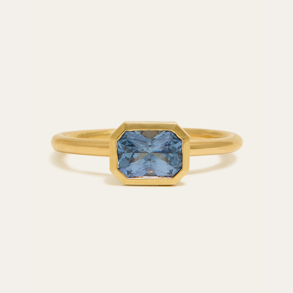 Iris with Radiant Cut Blue Sapphire - 18ct Gold