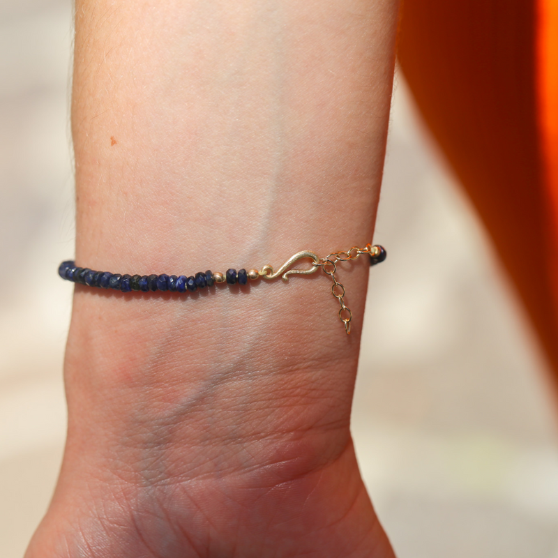 Blue Sapphire Bead Bracelet - 14ct Gold