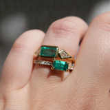 Cairo Three Stone Ring with 1.07ct Colombian Emerald & Diamonds - 18ct Gold