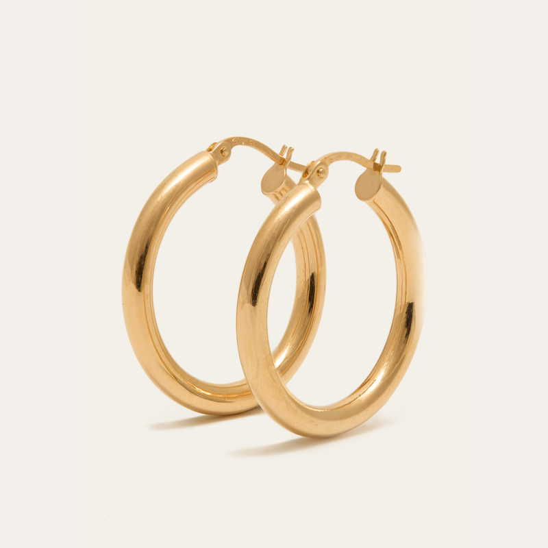 Chunky Tube Hoops Medium - 9ct Gold