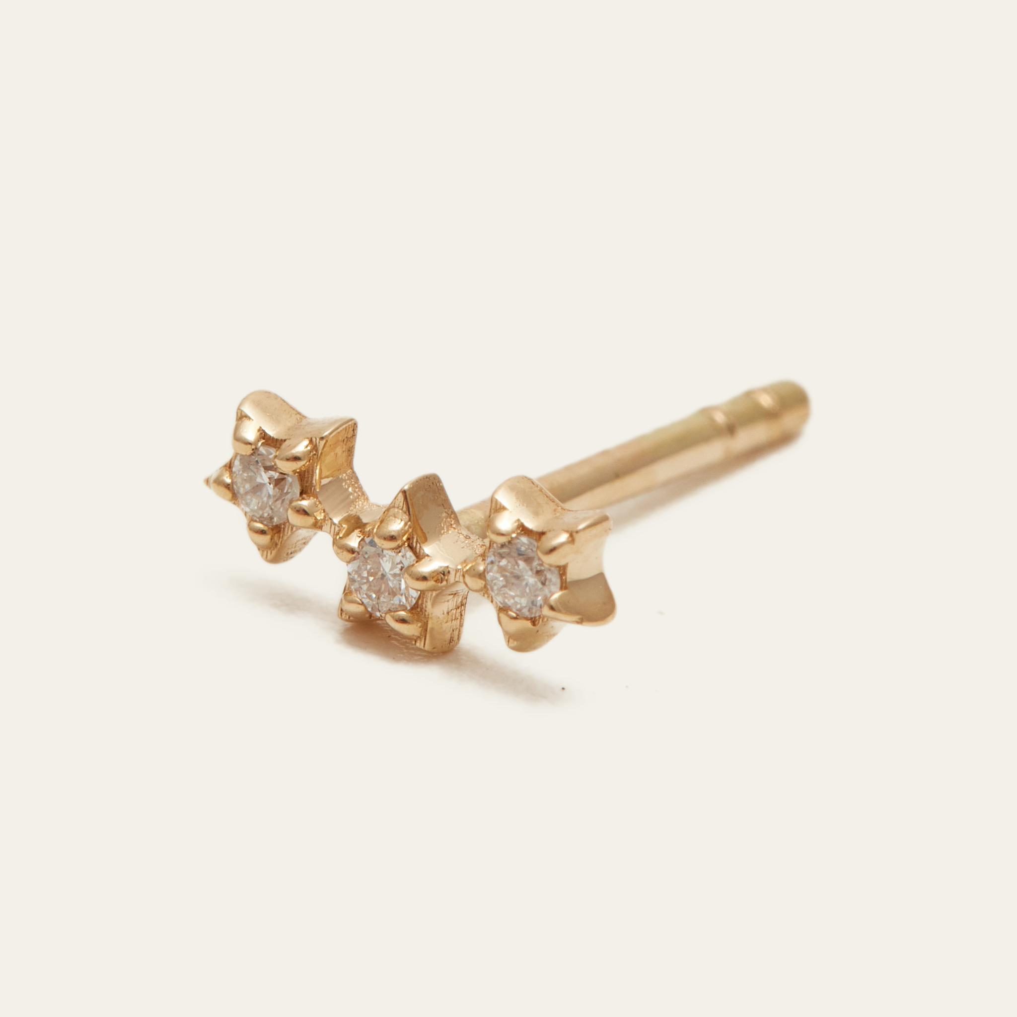 Triple Star Diamond Stud Yellow Gold | Diamond Earrings | By Baby