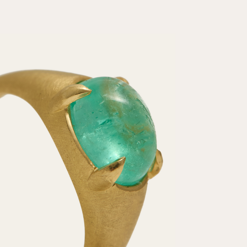 Oracle Ring with Oval Cabochon Emerald - 18ct Gold