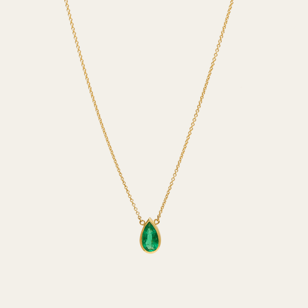 Aether Pear Shape Emerald Necklace - 18ct Gold