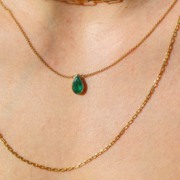 Aether Pear Shape Emerald Necklace - 18ct Gold