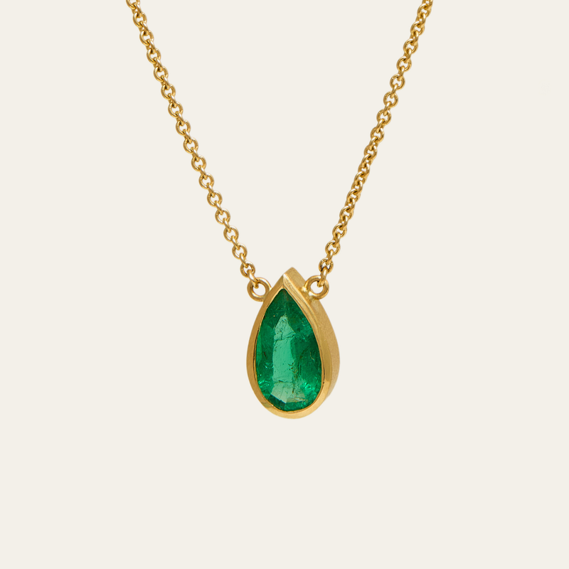 Aether Pear Shape Emerald Necklace - 18ct Gold