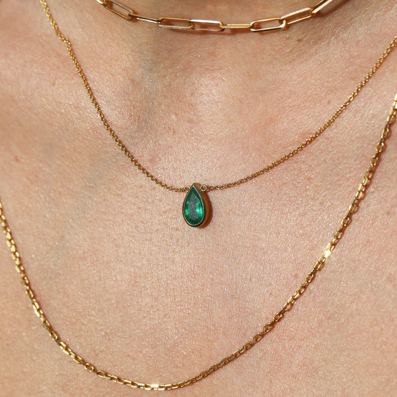 Aether Pear Shape Emerald Necklace - 18ct Gold