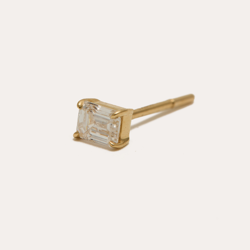 Big Emerald Cut Lab Diamond Stud