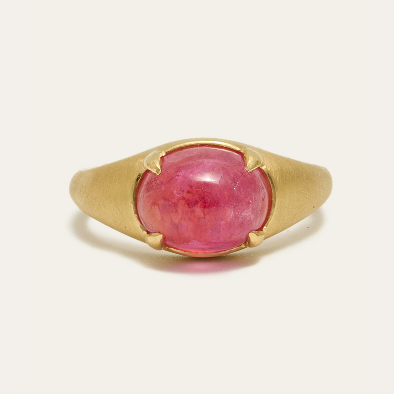 Oracle Ring with Oval Cabochon Pink Sapphire - 18ct Gold