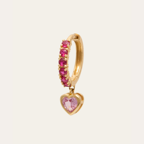 Heartbreak Huggie Pink Red Medium - 14ct Gold