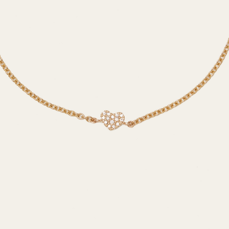 Tiny Pave Diamond Heart Bracelet - 9ct Gold
