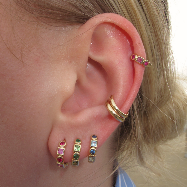 Disco Huggie Pink Small - 14ct Gold