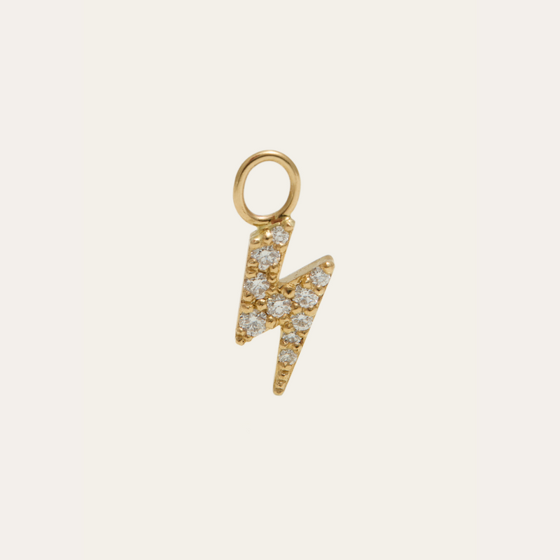 Tiny Pave Diamond Lightning Bolt Drop Charm - 9ct Gold