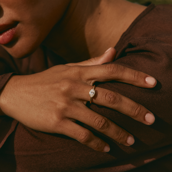 Stevie with Lab Marquise Diamond - 18ct Gold