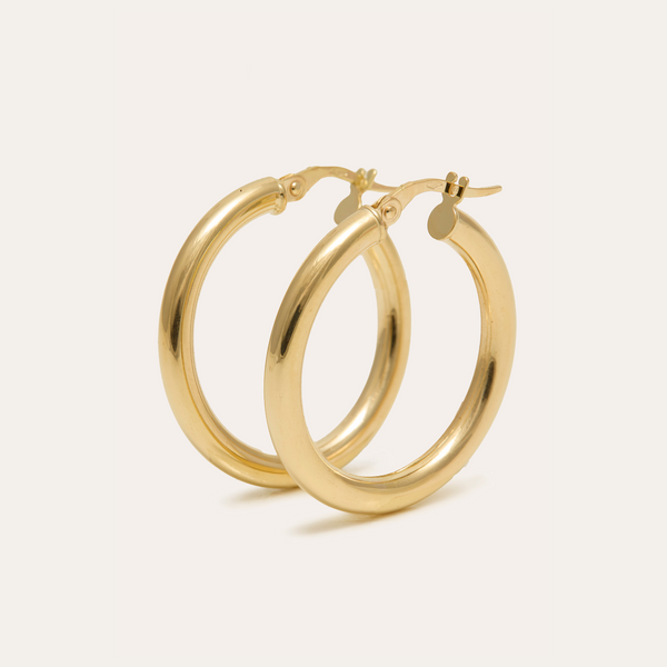 Chunky Tube Hoops Medium - 9ct Gold