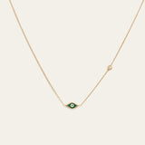 Green Marquise Evil Eye & Diamond Necklace - 14ct Gold