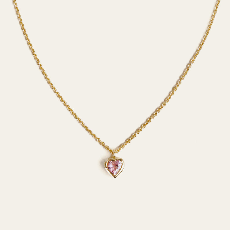 Pastel Pink Sapphire Heart Necklace - 18ct Gold