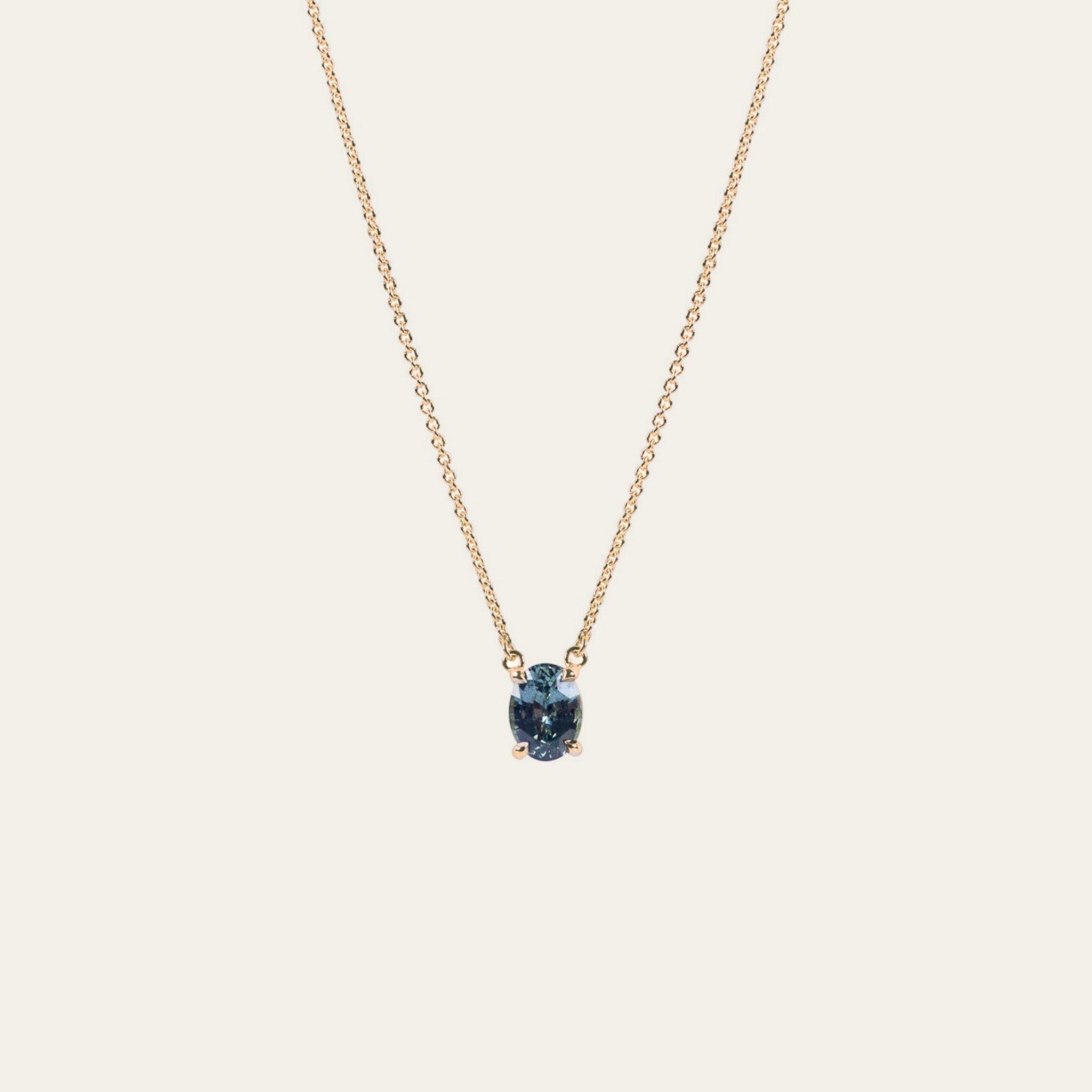 Roxy Necklace with Oval Teal Sapphire - 18ct Gold – By Baby