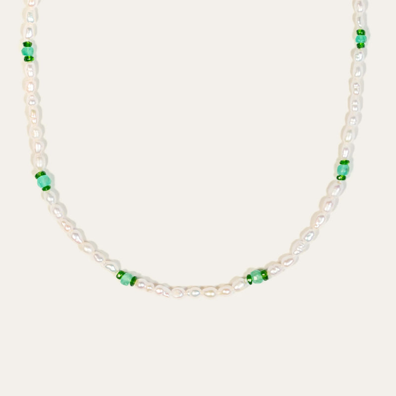 Sunny Bead Necklace Green & Pearl