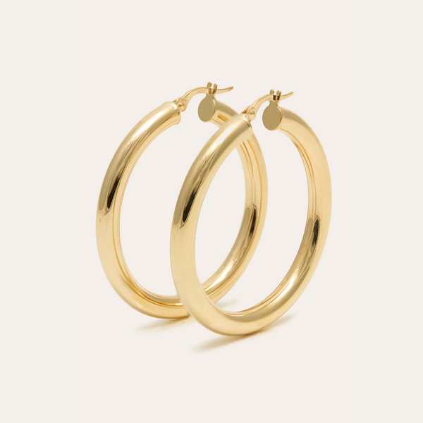 Super Chunky Tube Hoops Large - 9ct Gold