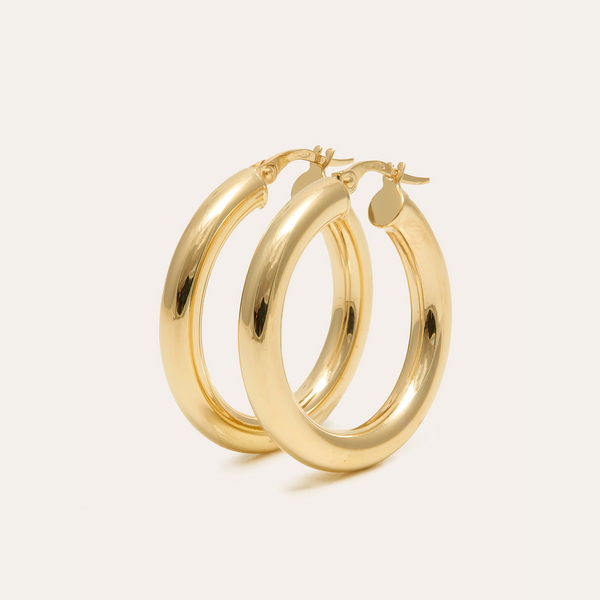 Super Chunky Tube Hoops Medium - 9ct Gold