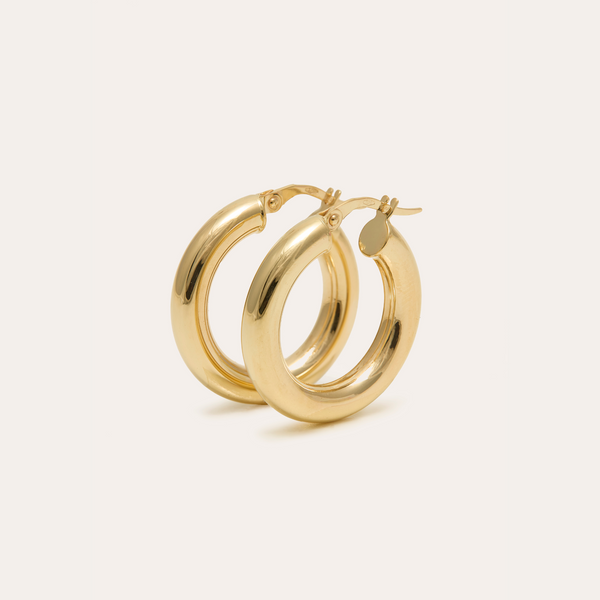 Super Chunky Tube Hoops Small - 9ct Gold