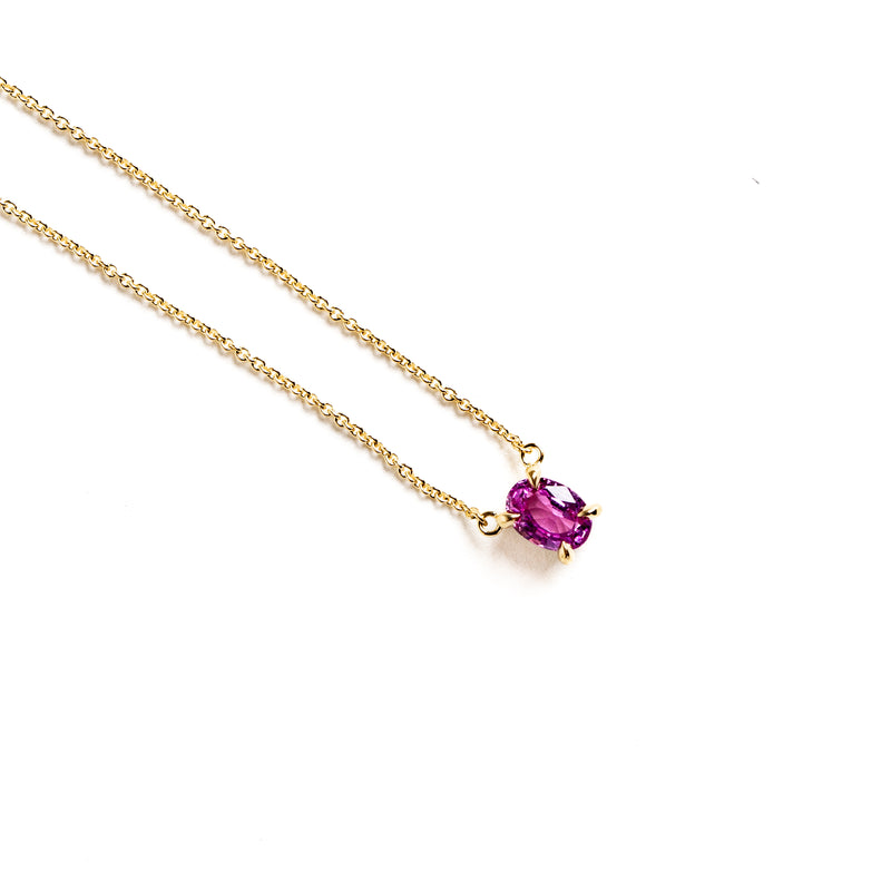 Roxy Necklace with 1.00ct Hot Pink Oval Sapphire - 18ct Gold