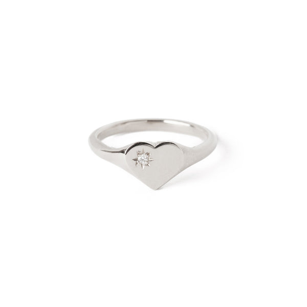 Heart Diamond Signet - 9ct White Gold