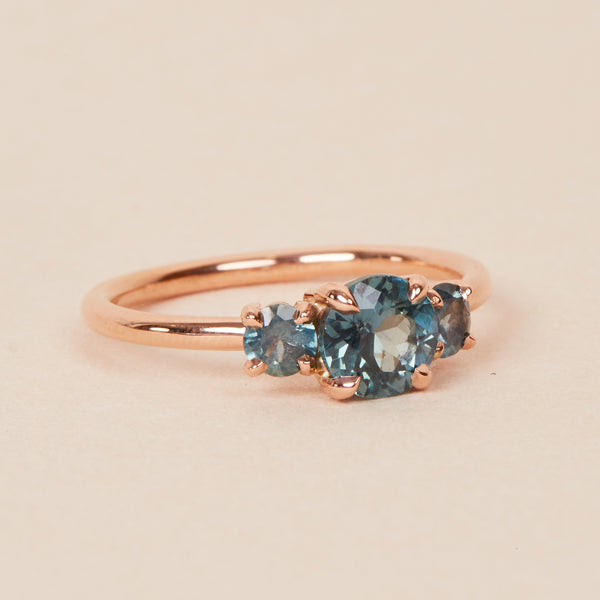 Delphine Blue Sapphire Three Stone Ring - 18ct Rose Gold